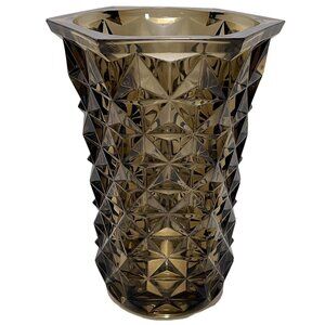 Vintage 1960s French Massive Geometrical Brutalist Smokey Gray Pressed Glass